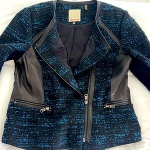 Rebecca Taylor Black lamb leather and Blue Tweed Blazer  8